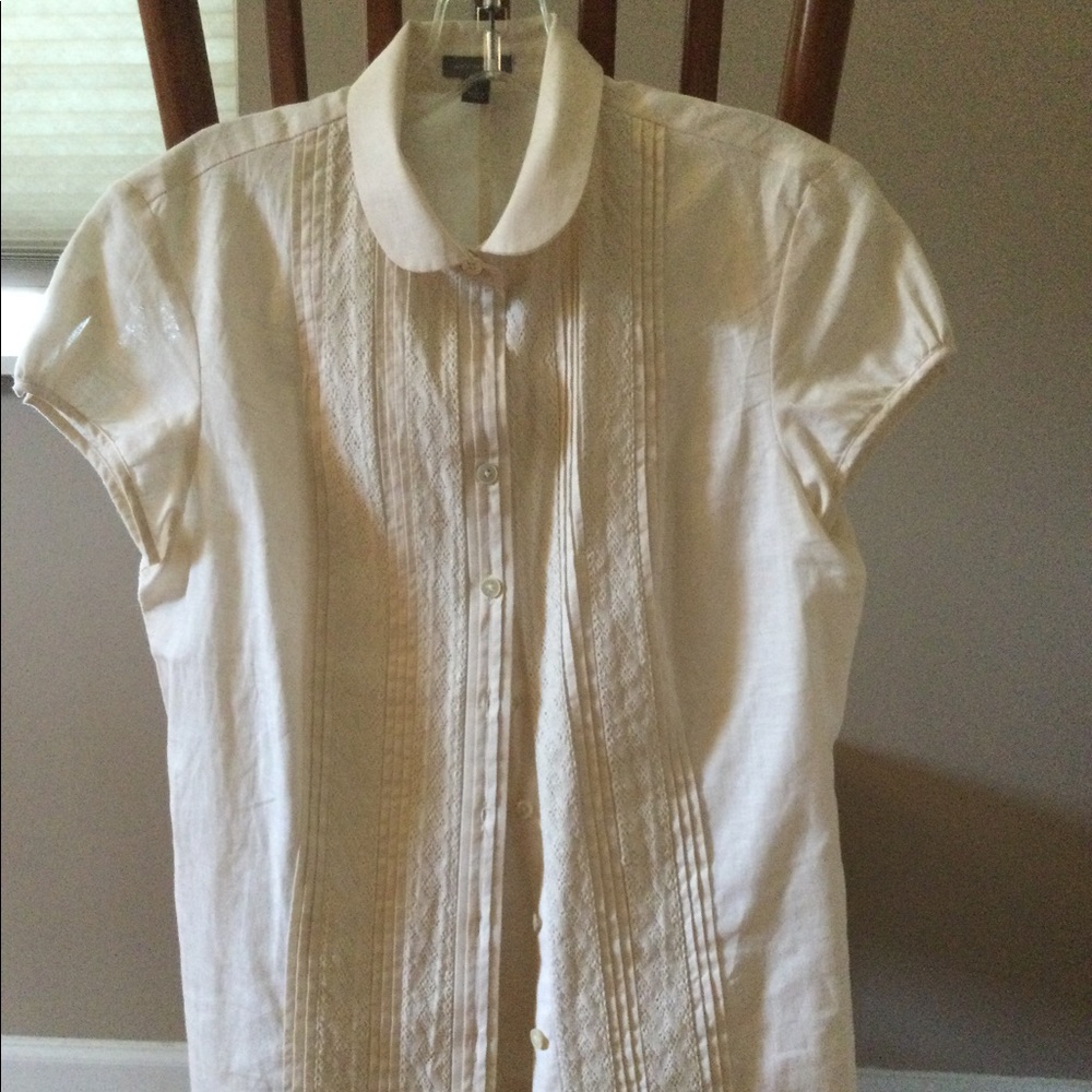 Ann Taylor linen blouse with embroidered placket.